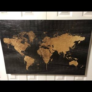 World Map Gold Foil Canvas Painting